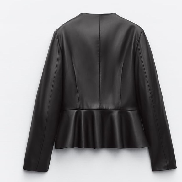NWT. Zara Black Faux Leather Peplum Blazer/Jacket. Size L, XL. - Picture 7 of 16